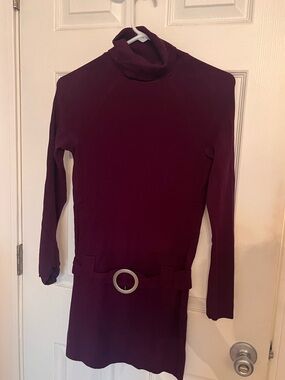 INC International Concepts Plum Turtleneck Long-Sleeve Dress with Belt